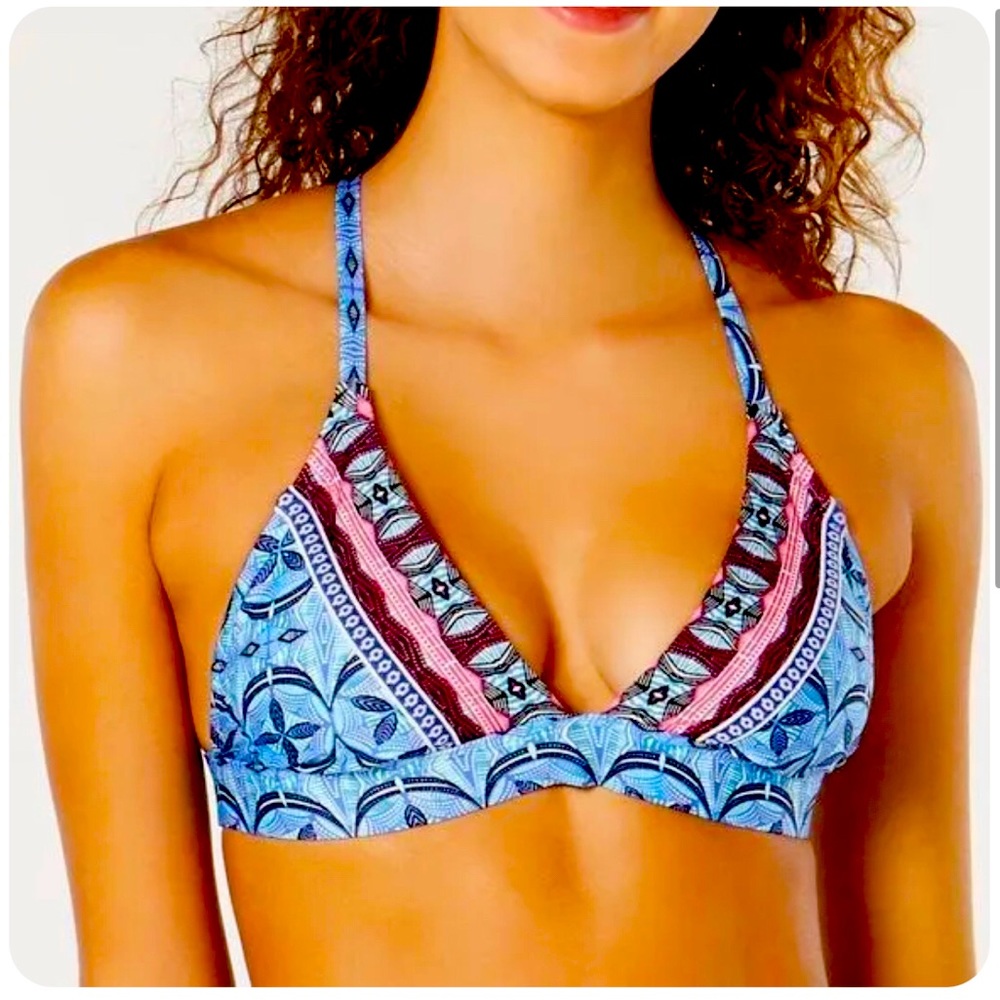 NWT La Blanca "Realist" Blue Mosaic Print Bikini Top